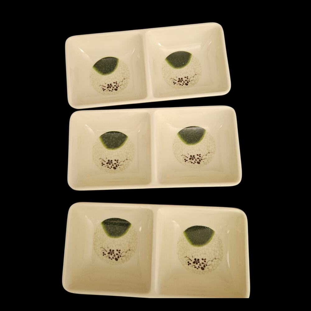 Vintage Heng Hing Melamine Divided Condiment Dishes Leaf Design Set of 3
